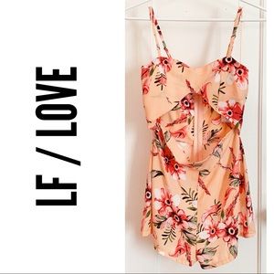 LF LOVE Peach (Pink/Orange) Floral Cutout Romper